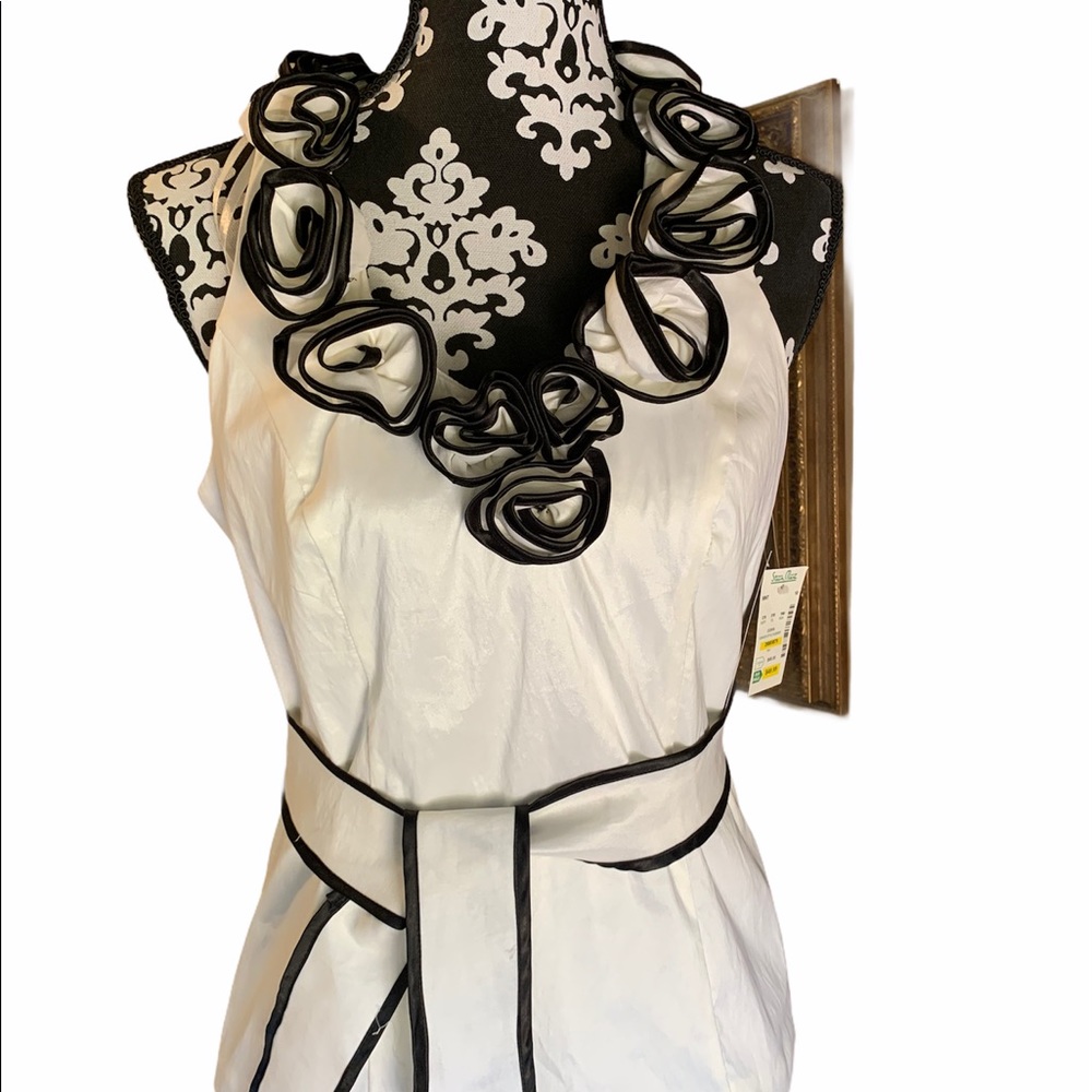 Elegant White and Black Ruffle Accent Blouse